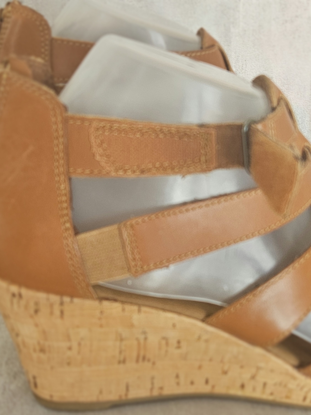 ROCKPORT Women's Cognac Brown Leather Wedge Sandals Size 9 Wide Strappy Back Zip - Picture 6 of 16